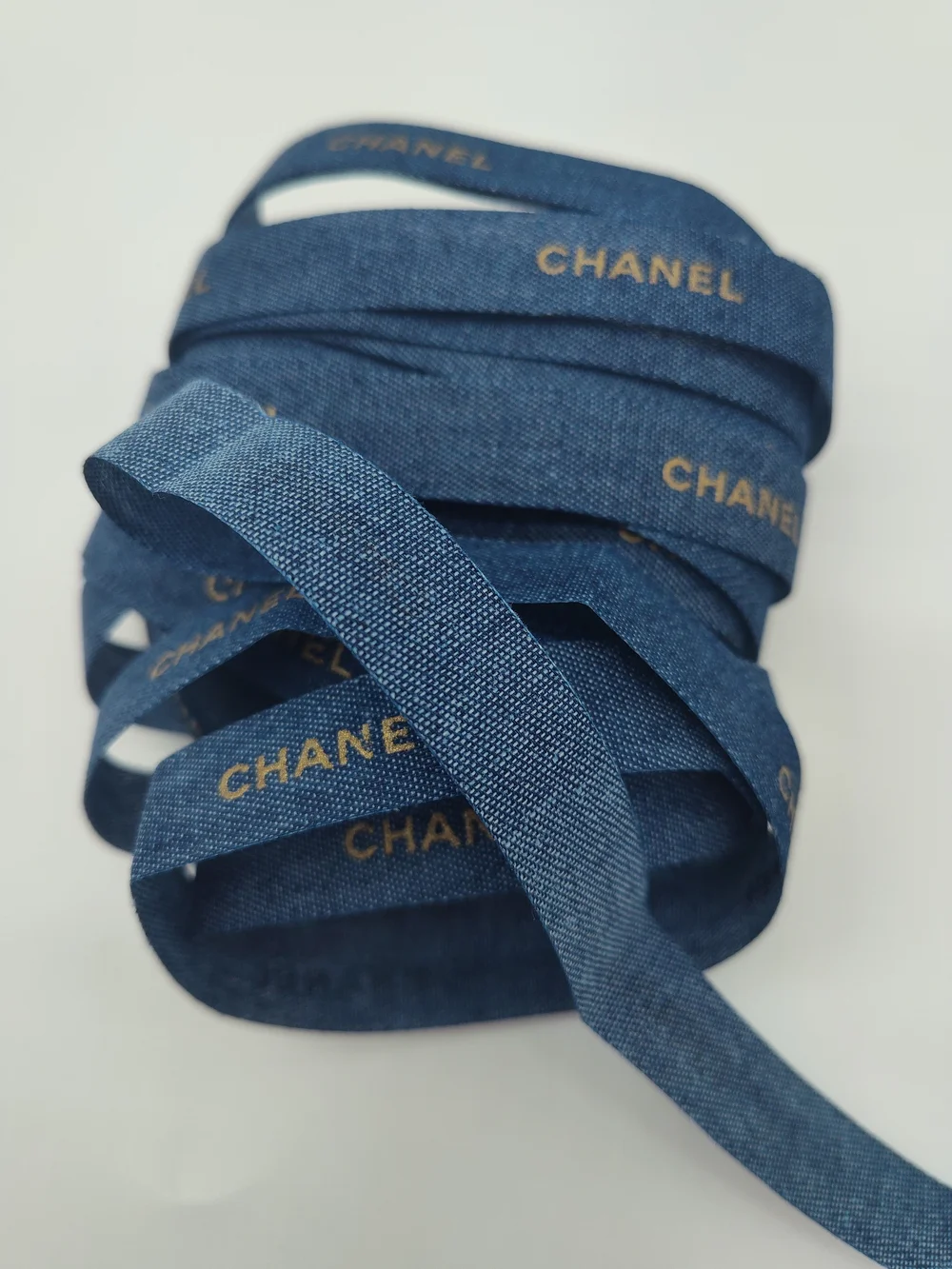 CHANEL Blue Denim Logo Ribbon 5 Yards Limited Edition Collector Colorway RARE